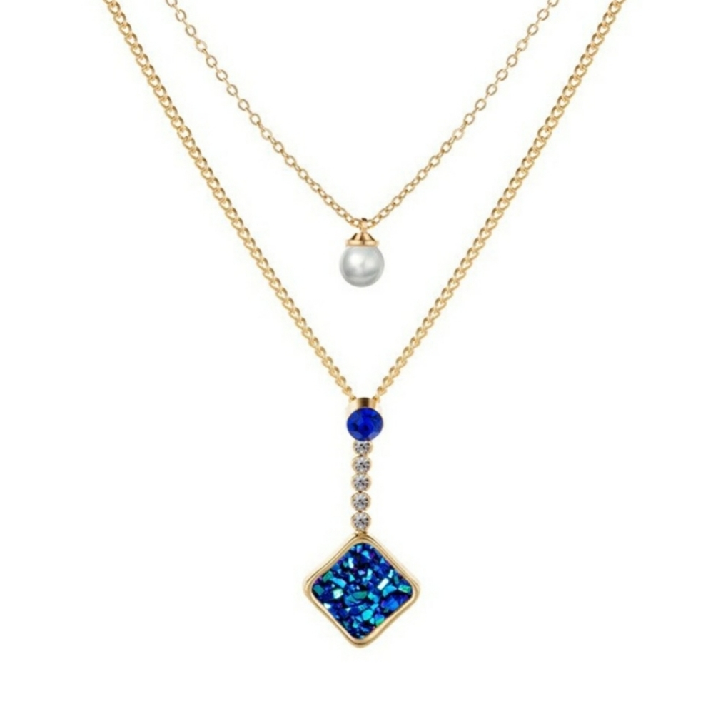 Layered Druzy Necklace - Blue